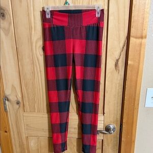 Lolly Wolly Doodle Red and Black Plaid Leggings